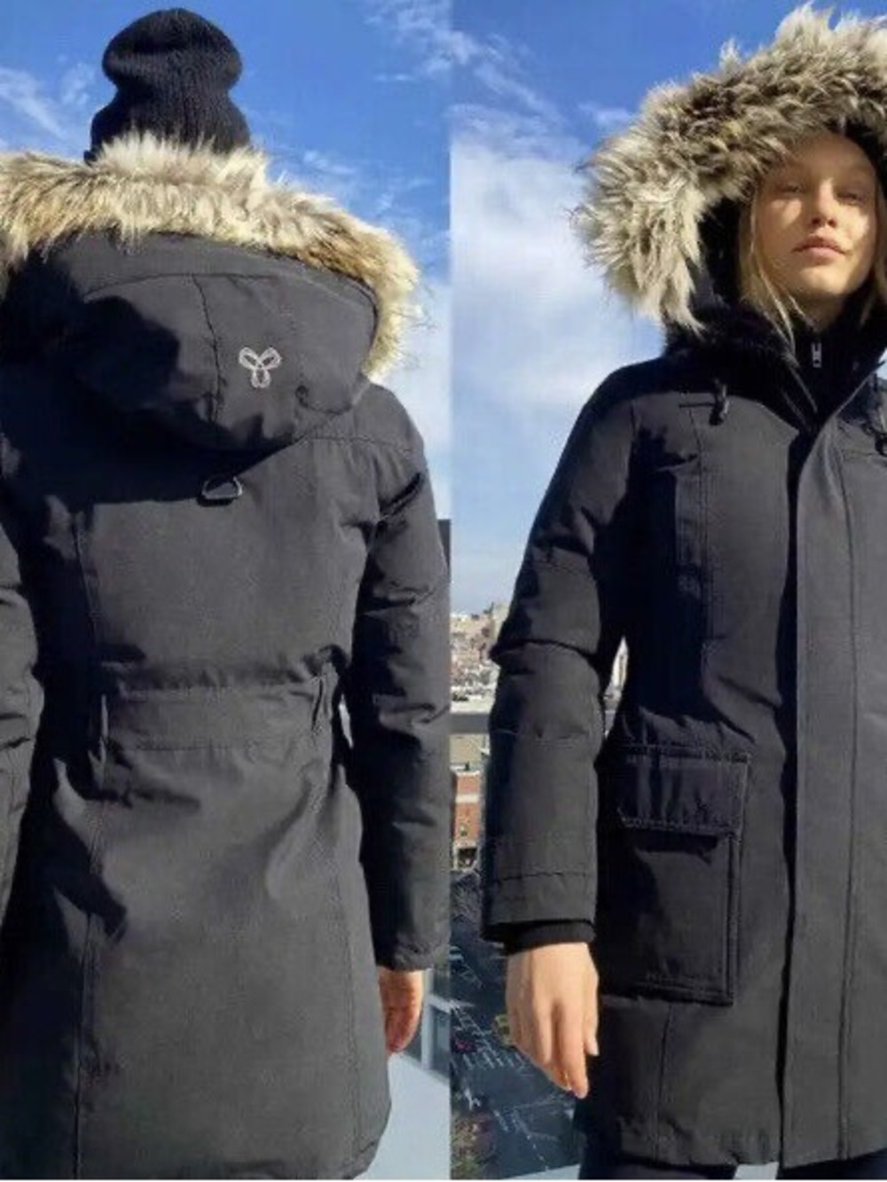 TNA Women's Black Ski Parka with Faux Fur Trim Hood